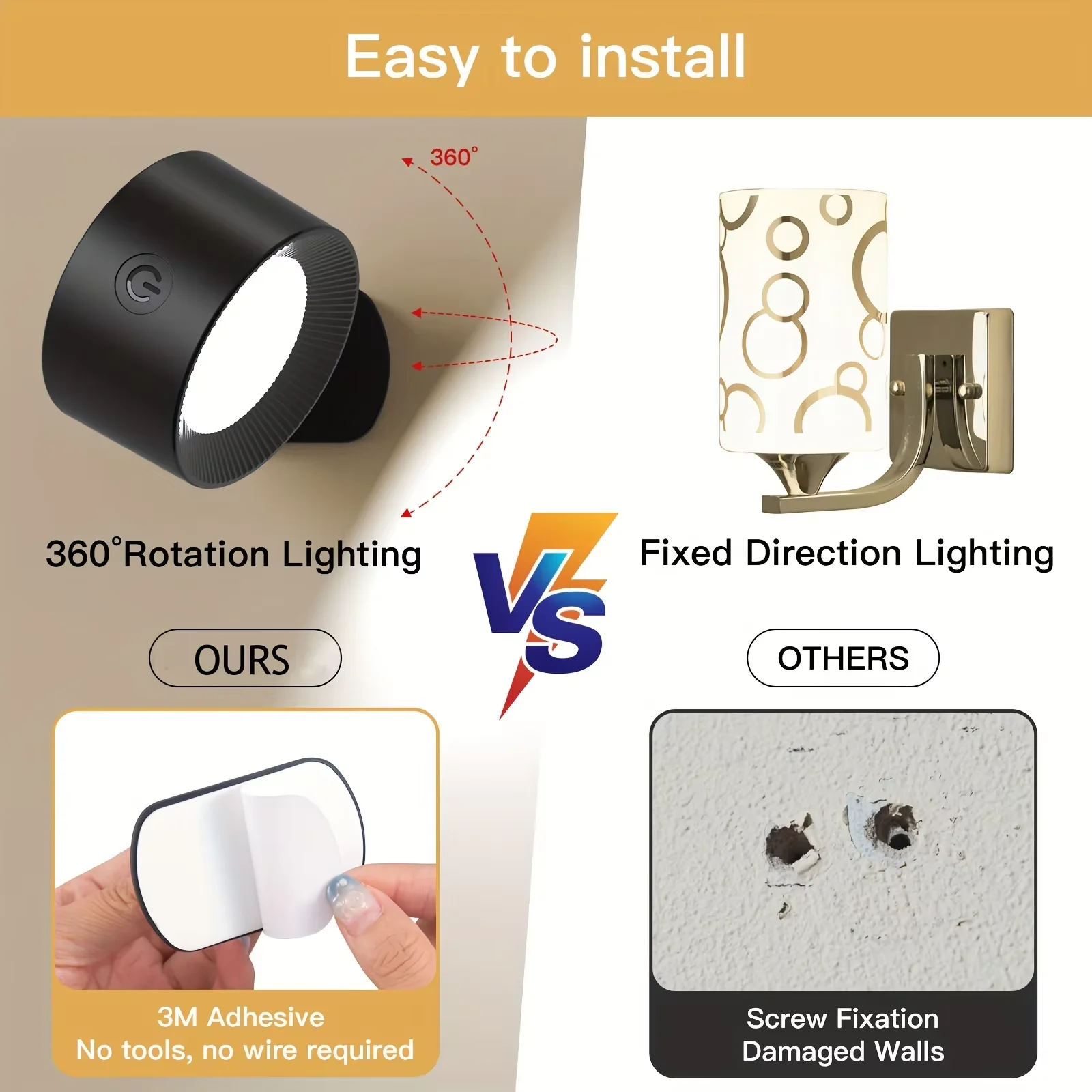 

2 светодиодных настенных светильника, настенные светильники с дистанционной зарядкой, 360° ° вращающиеся лампы для чтения на 8 яркости, сенсорное управление