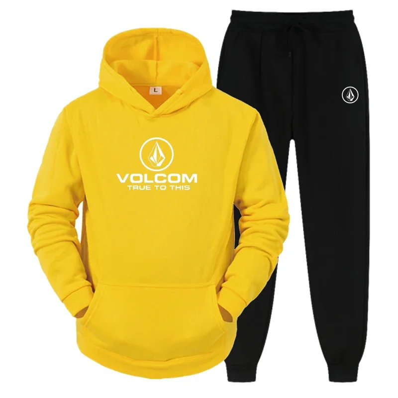 Volcom - Men's casual sports hooded sweatshirt, outdoor activity training suit, printed, fashionable, home, two-piece set