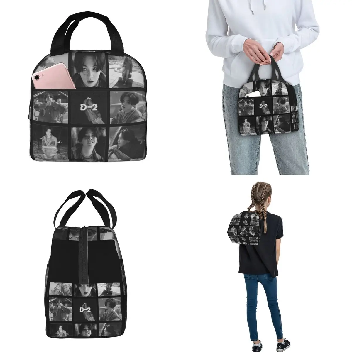 Agust D Collage Insulated Lunch Bags Cooler Bag Lunch Container Kpop Portable Tote Lunch Box Food Storage Bags Office Outdoor