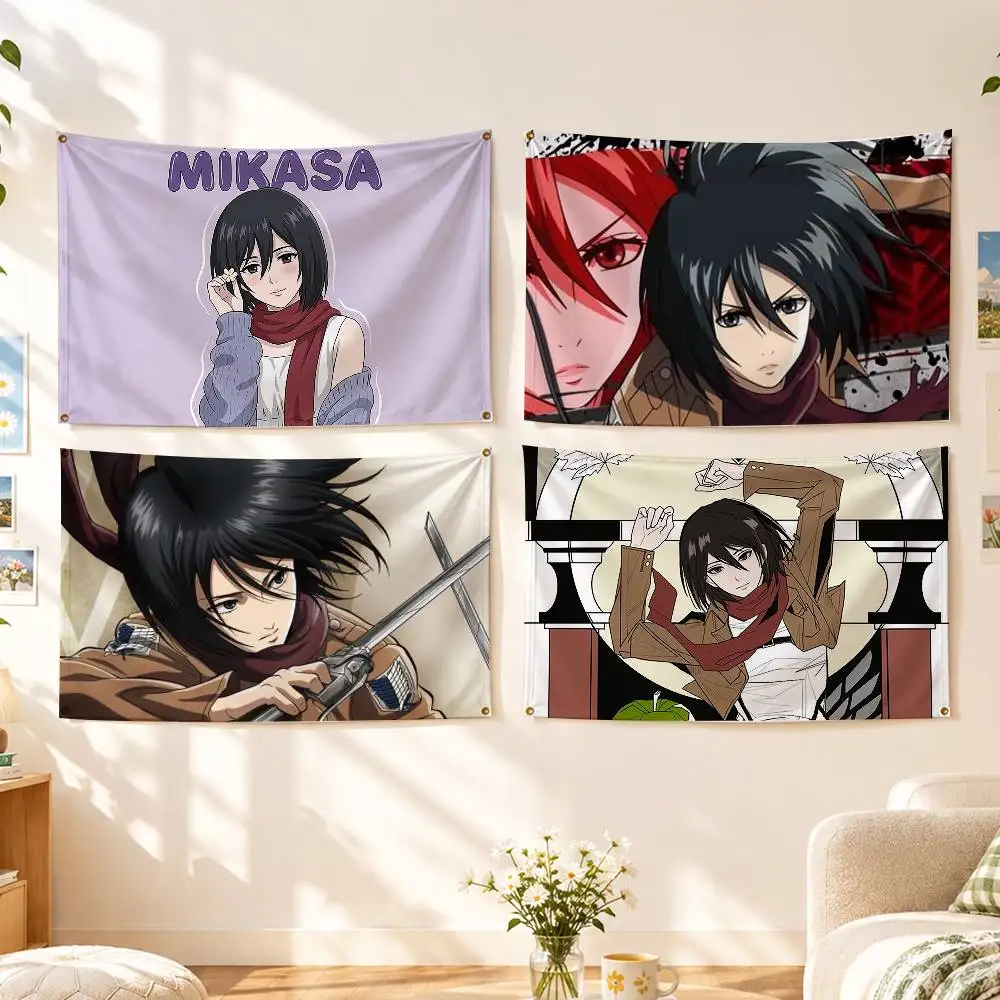 Mikasa A-Ackerman Attack on Titan Flags Wall Hanging Background Art Banner for Bedroom Home Outdoor Decor