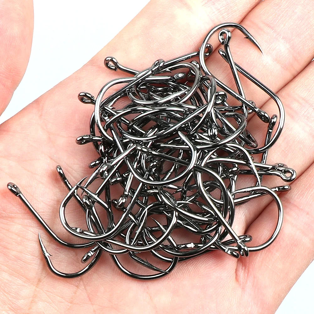 Boxed50-100 Angelhaken aus kohlenstoffreichem Stahl mit Schlaufe für Meeresangeln, mit Anti-Abhakfunktion – Detail 3
