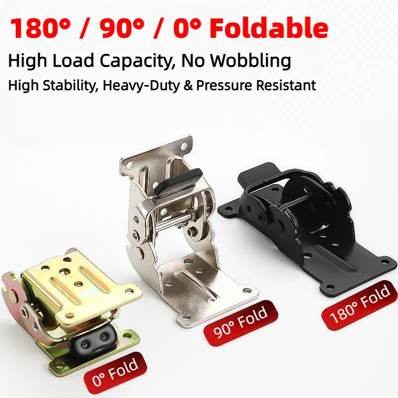 4 PCS Thickened Heavy-Duty Foldable Bracket Thickened 0°/90°/180° Self-Locking Folding Hinge, for Table Legs Furniture Bed Stool