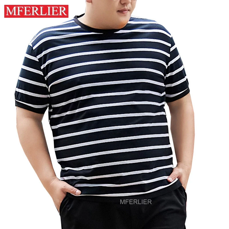 

Summer Oversized T-shirt Men 6XL 7XL Bust 146cm Large Size Striped Loose T-shirt