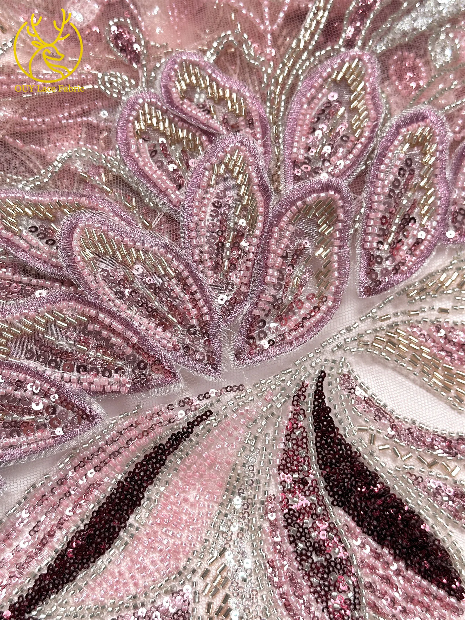 3D Afrikanischer DIY handgefertigter bestickter Perlen-Spitzenstoff, hochwertige nigerianische Pailletten-Französisch-Spitze aus Tüll für Damen-Hochzeitskleider – Detail 23