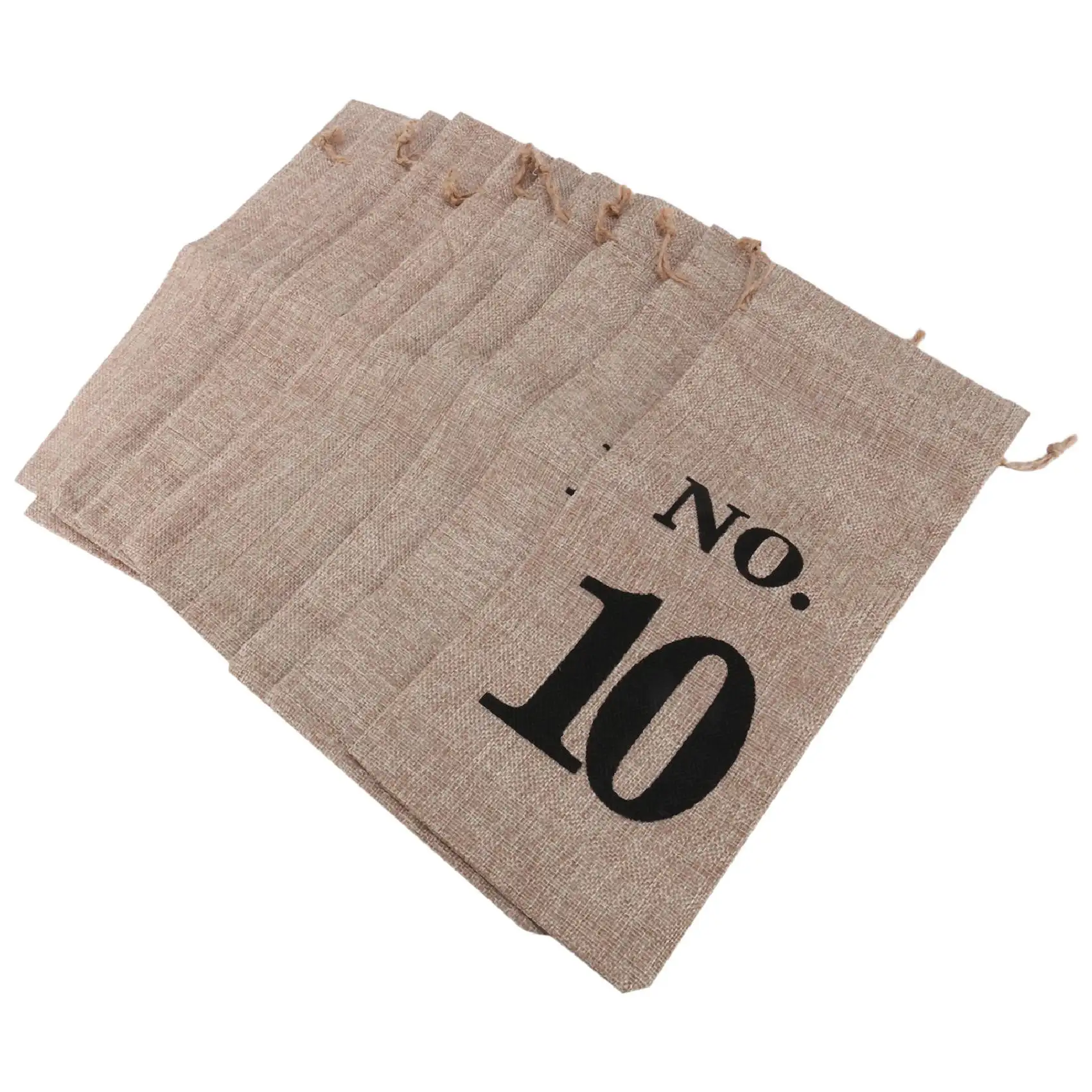 AD23-10Pcs أكياس النبيذ الجوت، 14 × 6 1/4 بوصة أكياس هدايا زجاجة النبيذ مرقمة هسه مع الرباط لتذوق النبيذ العمياء (الحاجب