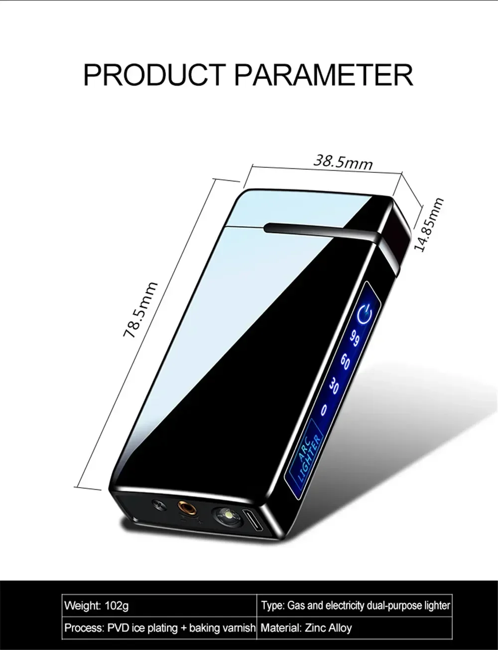 USB Rechargeable Dual Arc Lighter, Windproof Flameless Plasma Pulse Lighter with LED Power Display, Smart Chip Electric Lighter for Outdoor Camping, Men's Gift