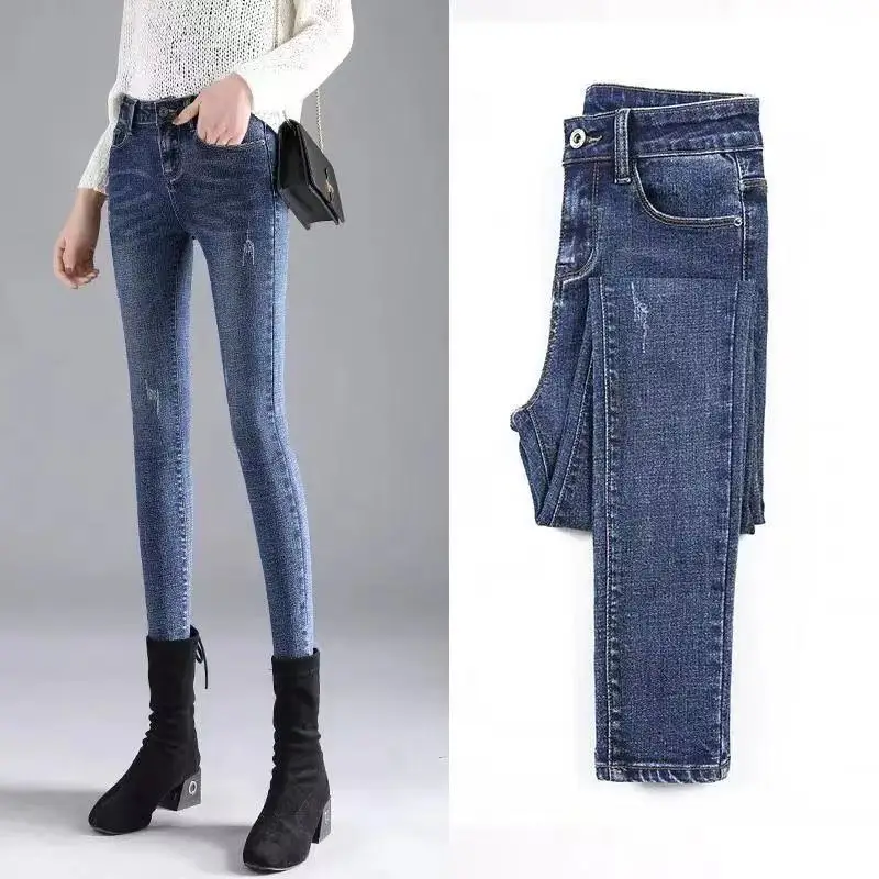 Nowe spodnie damskie jesień elastyczne spodnie damskie obcisłe wysokiej talii panie obcisłe ubrania Slim Fit Casual Skinny Denim kobiety dżinsy