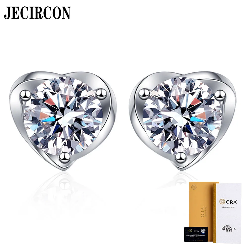 

JECIRCON 925 Sterling Silver Earrings Trend Platinum-plated 4 Prongs 0.5 Carat Heart-Shaped Moissanite Ear Studs Luxury Jewelry