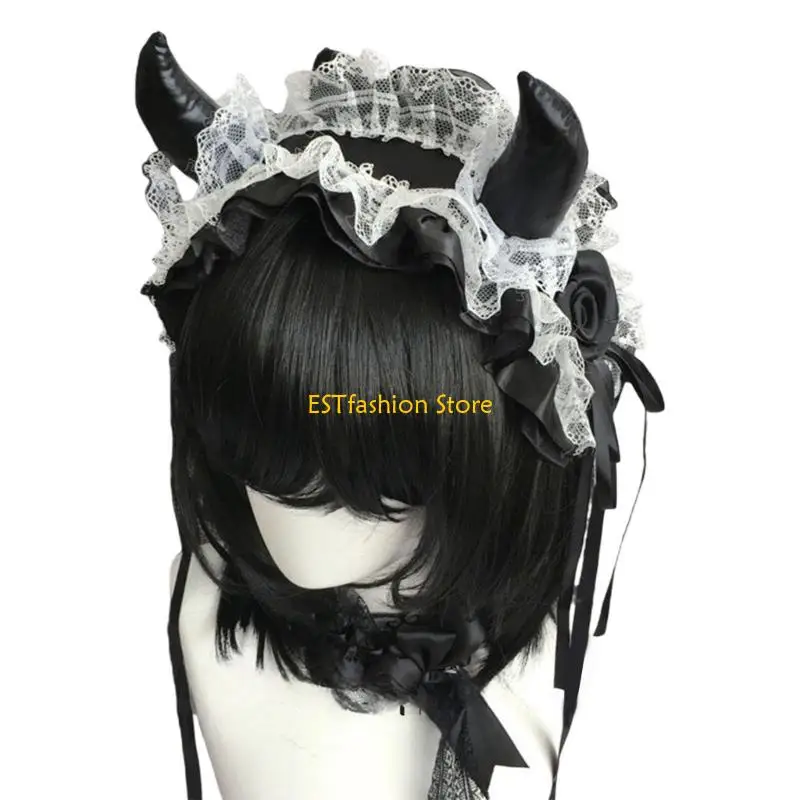 Y5GC Quỷ Sừng Đầu Gothic Ren Mũ Trụ Trang Phục Hóa Trang Halloween Phụ Kiện Cho Bé Gái Lễ Hội Âm Nhạc Và Halloween Vai Trò Chơi