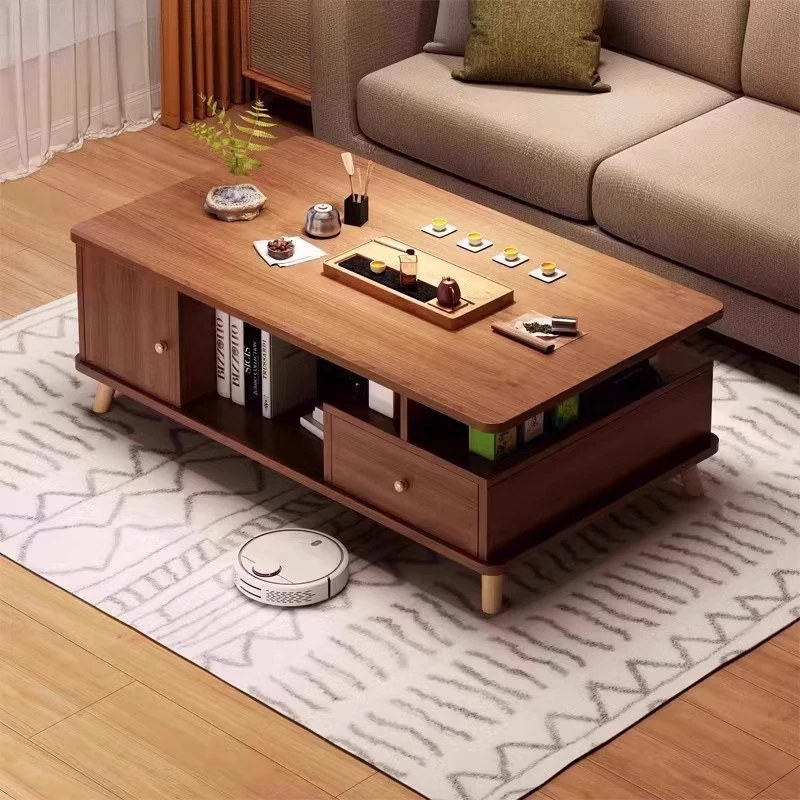 Table next to the tea table sofa Small apartment log style simple rectangular tea table