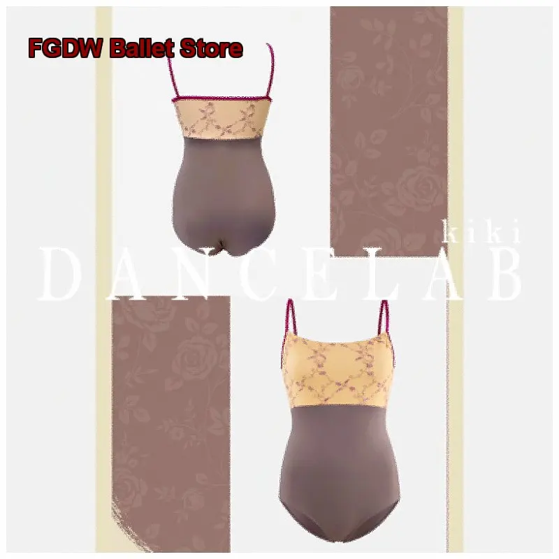 Women's Basic Practice Leotard Embroidered Patchwork Contrasting Colors Spaghetti Strap Body Suit Adult