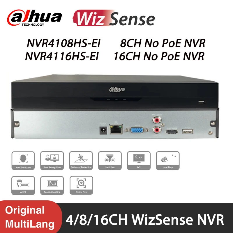 Dahua NVR4104HS-EI NVR4108HS-EI NVR4116HS-EI WizSense 4/8/16 Channels NVR Smart Ai Camera Security System SMD 4K Video Recorder