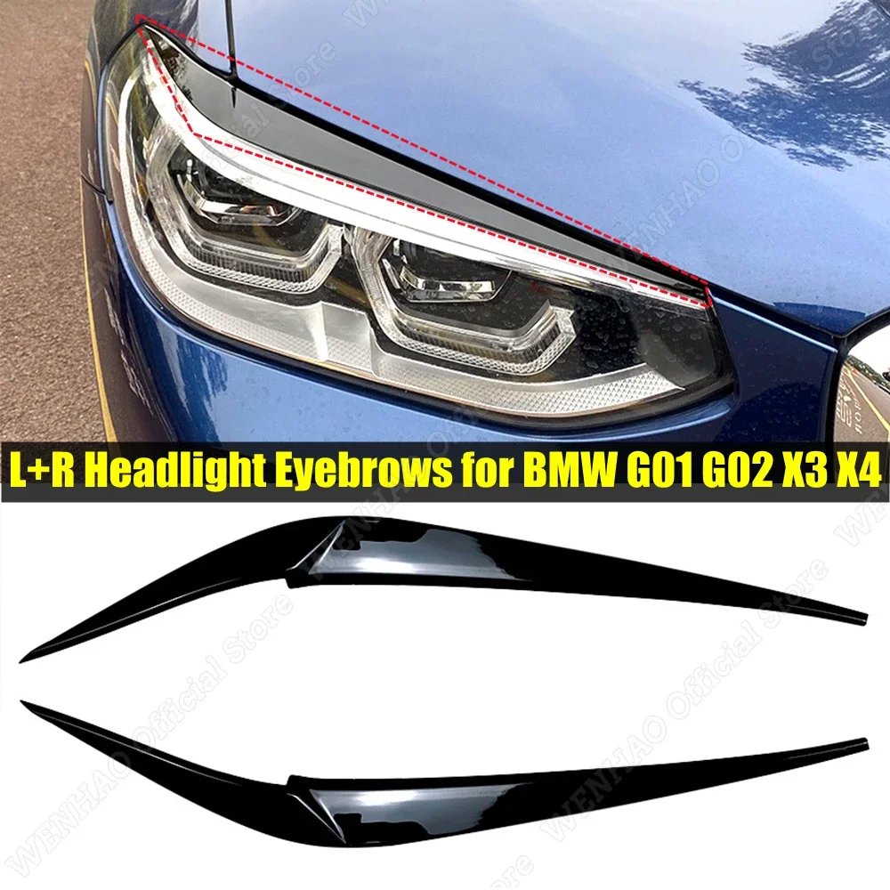 

2pcs Gloss Black Headlight Eyebrows for BMW X4 X3 G01 G02 2018 2019 2020 2021 Car Headlight Eyelids Lids ABS Plastic Accessories