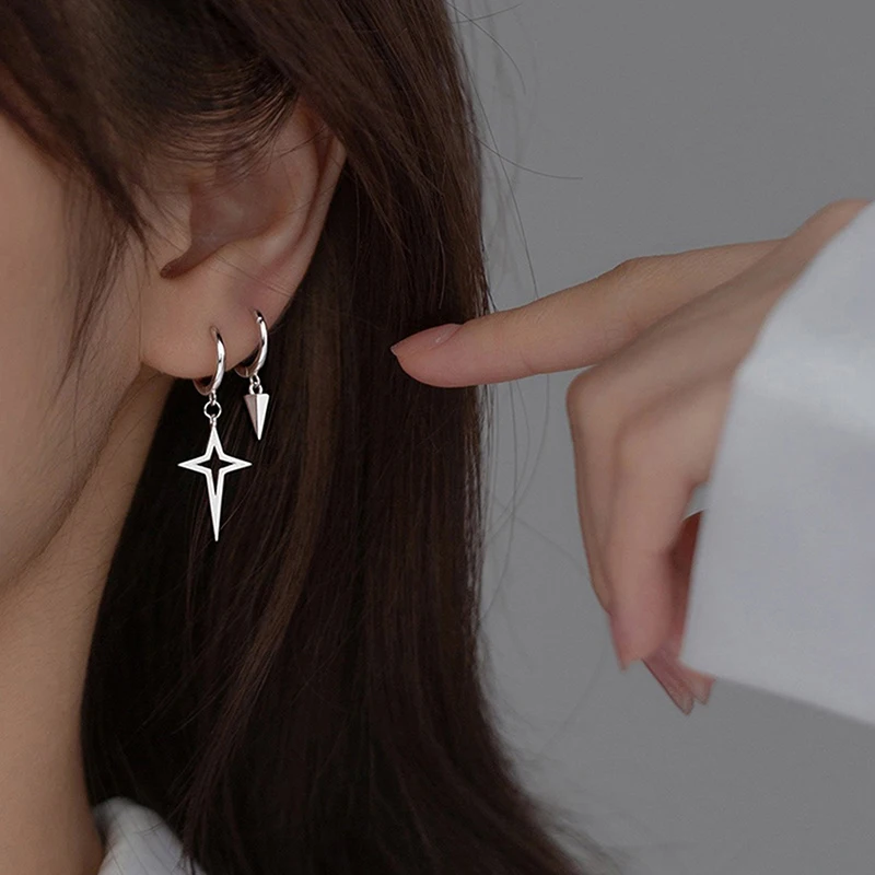 Fashion Asymmetrical Cross Tapered Hoop Silver Earrings Women's Earrings Jewelry Accessories