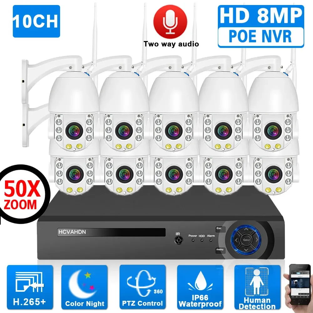 ICSEE 50X Zoom 4K CCTV Camera Security System Kit 8CH 8MP POE NVR System with 4K Wifi PTZ Surveillance Camera Color Night Vision