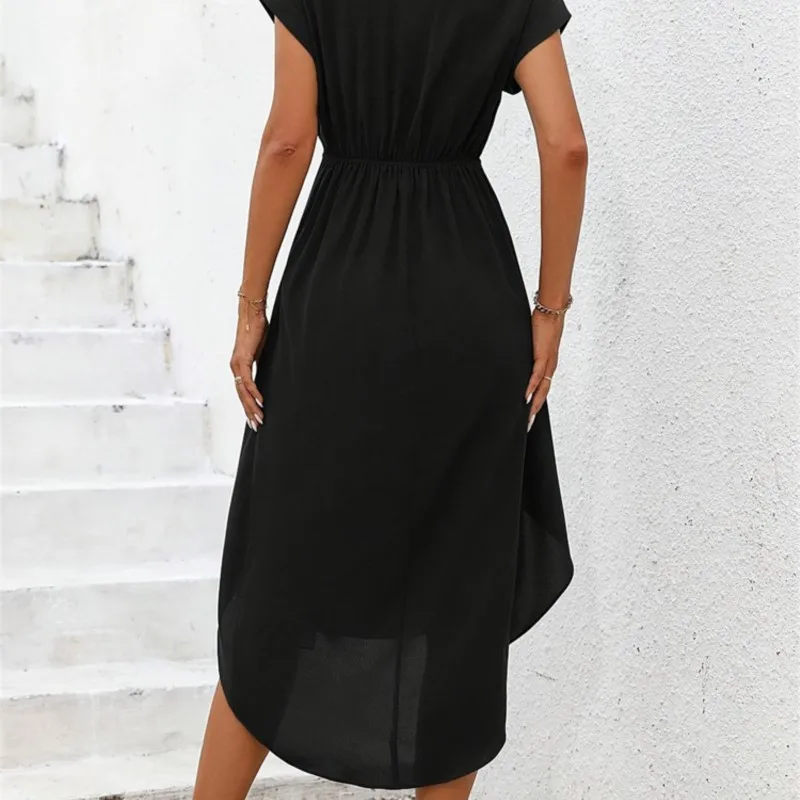 Feminino decote em v arco em camadas plissado vestido 2025 verão vintage manga curta em camadas balanço midi vestido robe sexy verde sunderss