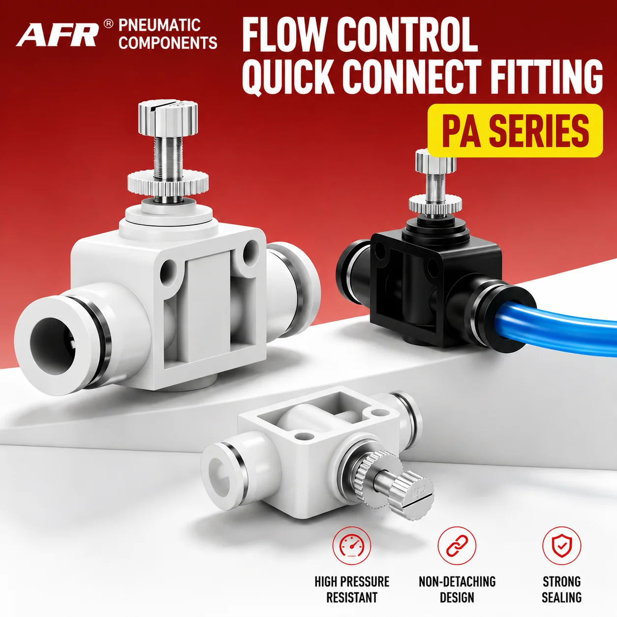 PA Series Flow Control Valve Pneumatic Throttle Valve Adjustable Air Speed Controller Push In Fitting For PU Nylon Tube 4 6 8mm