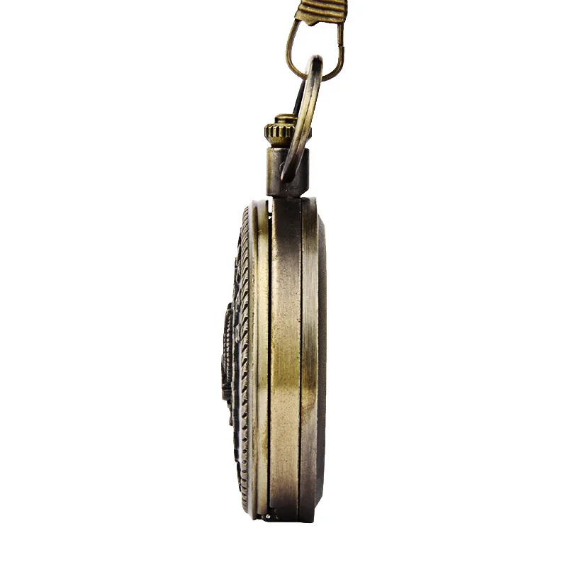 Orologio da tasca al quarzo intagliato rosso bronzo Vintage per uomo donna Eagle Bird custodia incisa Fob Chain orologio in bronzo per collezione regalo