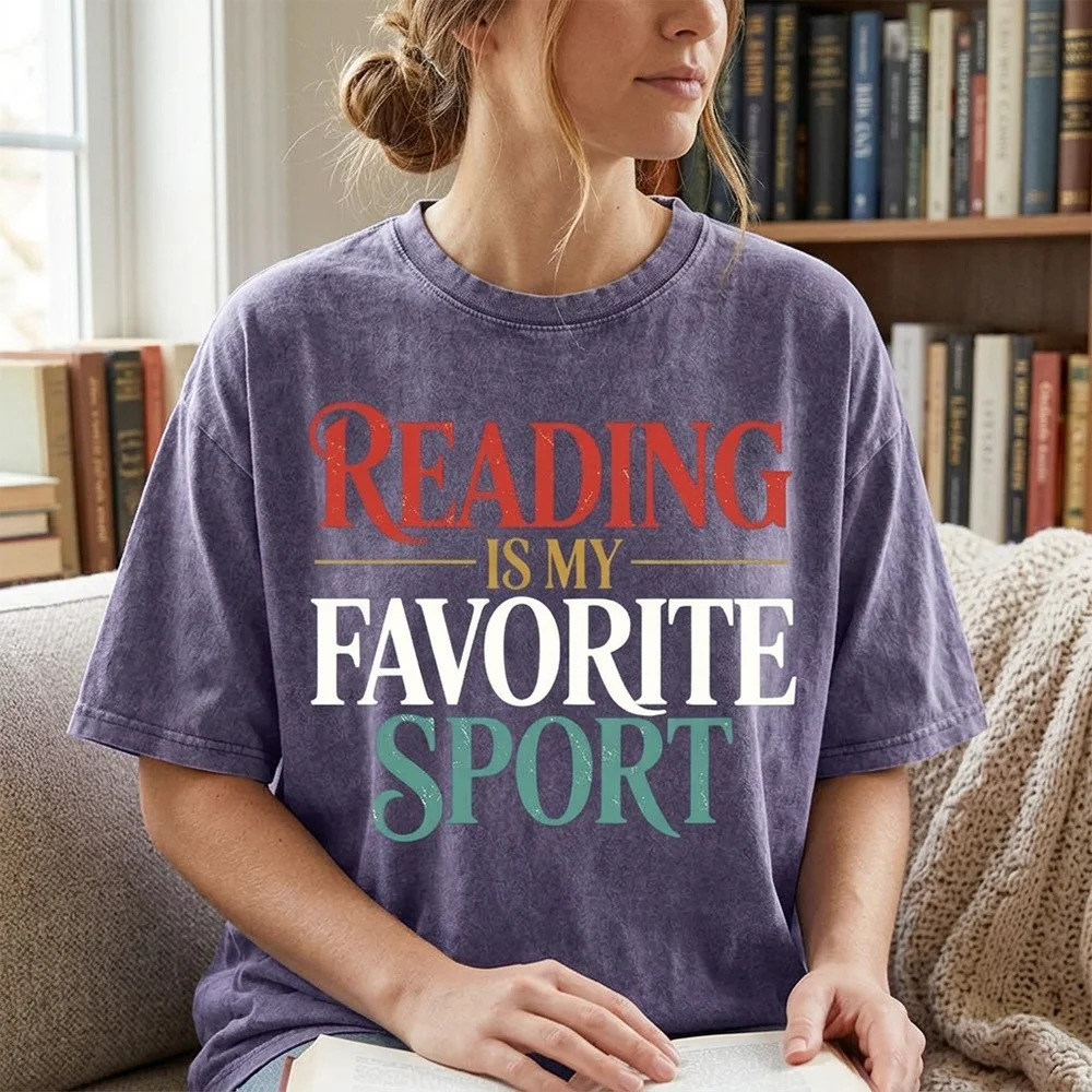 Women  T-Shirt Reading Is My Favorite Sport Graphic Print Vintage Loose Cotton Short Sleeve Casual Top Clothing