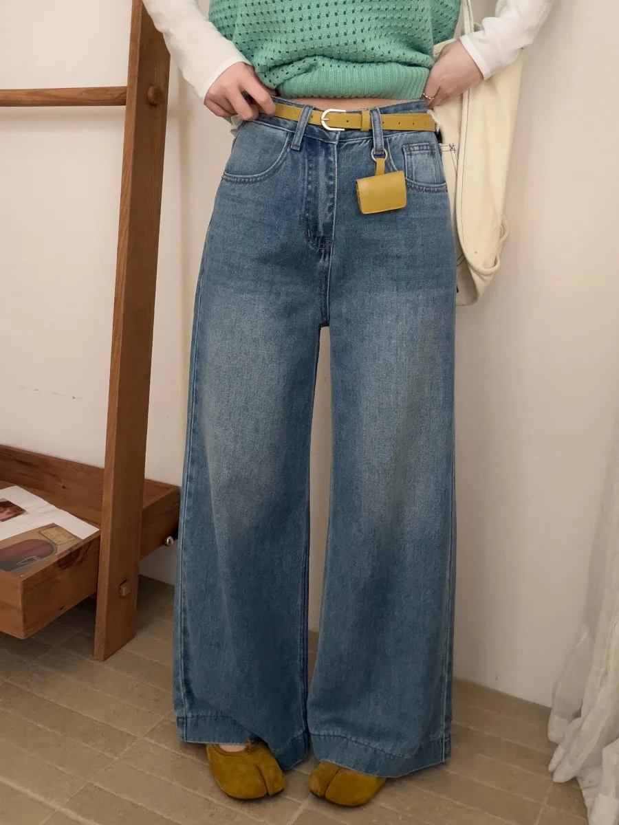 

High Waist Straight Leg Vintage Jeans Women's Spring 2026 New Sle Slimming Hip Covering Wide Fit Versatile Denim Pants