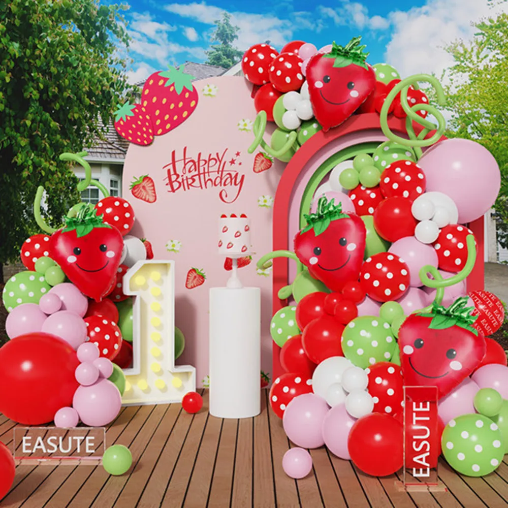 

Strawberry Balloon Arch Kit Red Green Strawberry Foil Balloons for Sweet Girl Happy Birthday Party Baby Shower Supplies