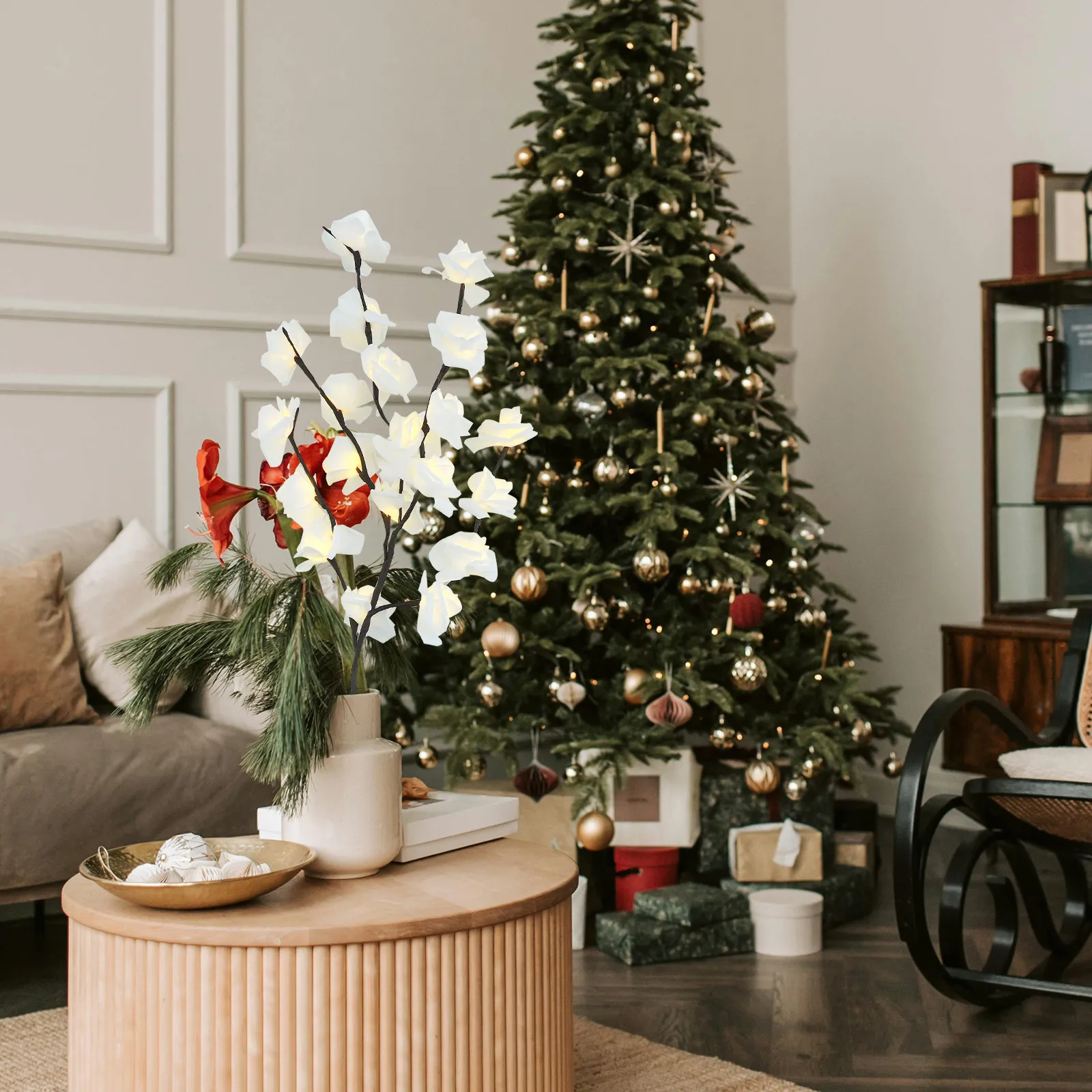 

1 шт. Декоративная светодиодная лампа-роза: модный светильник для дома, ресторана, сада, свадьбы, мероприятий, с коричневым основанием и белым свечением розы