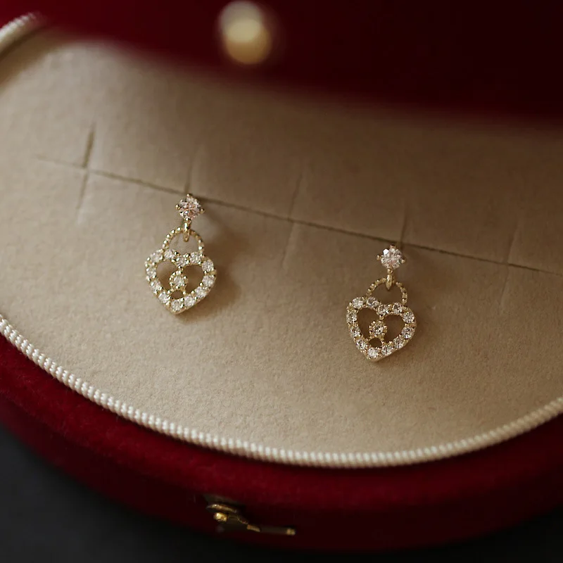 925 فضة مجوهرات كريستال على شكل قلب الزركون وأقراط للنساء مجوهرات حفلات الزفاف للفتيات صديق Giftluxur