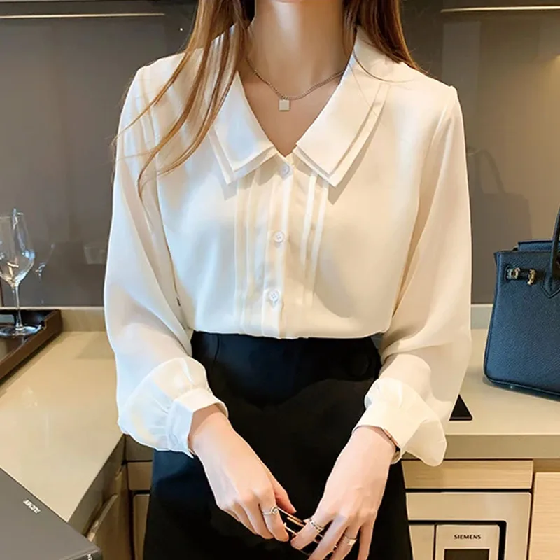 

Long Sleeve Blouse Women Blusas Mujer De Moda 2024 Turn Down Collar Chiffon Blouse Shirt Women Tops Blouses Femme Shirts E543