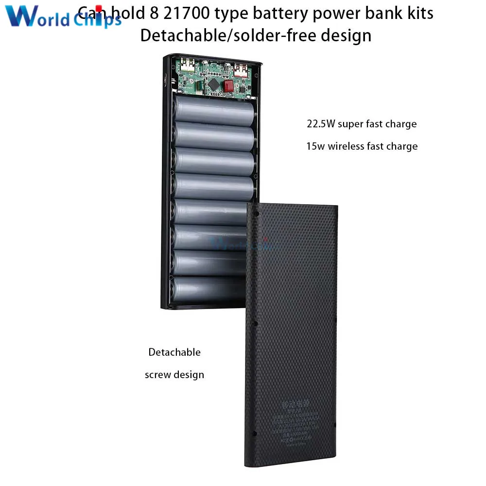 Removable 6/8*21700 Battery Charging Treasure Set Material 10W 22.5W 15W Battery Wireless Fast Charging Battery Holder Box DIY
