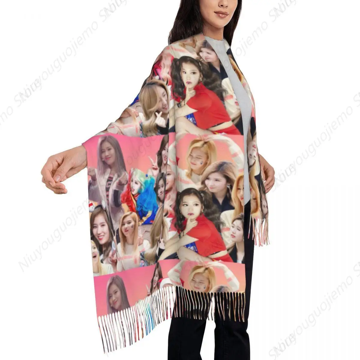 Fun Kpop Singer Twice Girls Scarf Tassel Scarves for Women Soft Warm Shawls and Wraps Large Fall Winter Shawl Wrap