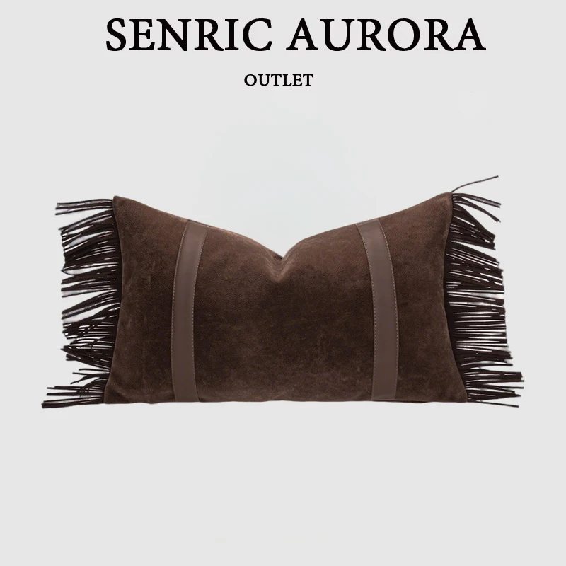 Design Luxury Cushion Cover 45x45 50x50 30x50cm Brown Coffee Tassel Strap Waist Pillowcase For Home Hotel Bed Living Room Sofa