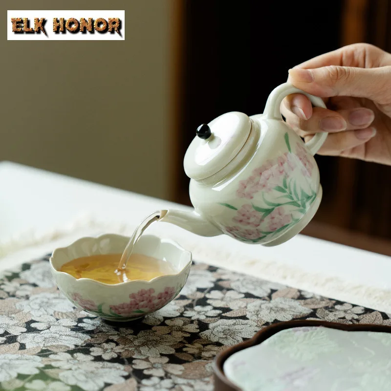 190ml Pure Hand-painted Tulip Teapot Ancient Tea Infuser Pot Tea Brewing Kettle with Filter Oolong Tea Teaset Accessories Craft
