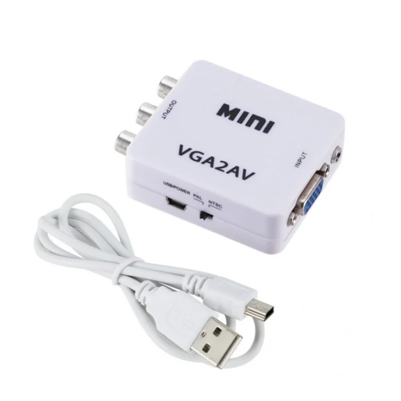 Mini VGA to AV RCA Converter Adapter with 3.5mm Audio Support HD 1080P VGA2AV RCA Converter PC to TV HD Computer