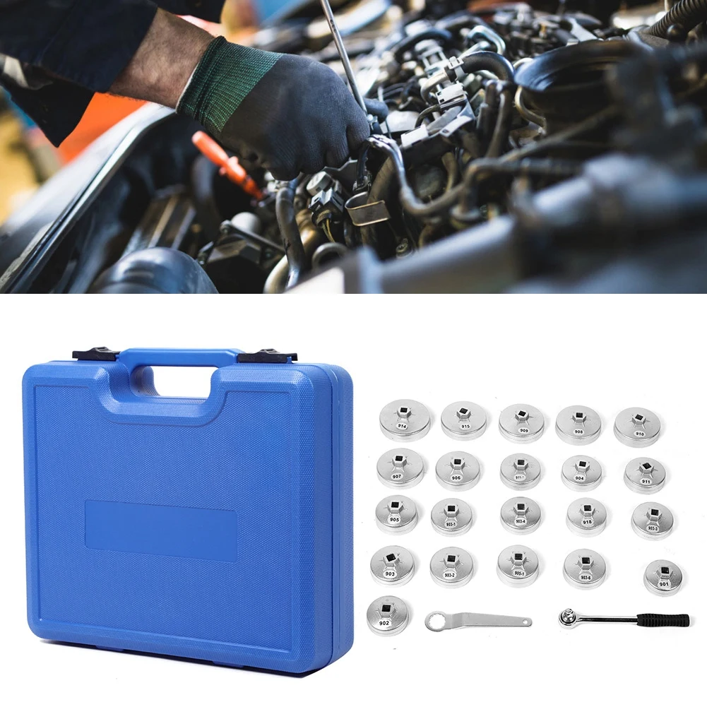 23Pcs Oil Filter Removal Wrench Oil Filter Remover Aluminum Oil Filter Removal Wrench Socket Professional Remover Tool Kit