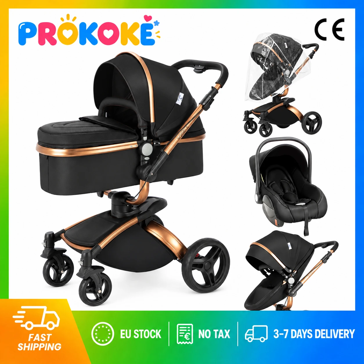 3-in-1-Baby-Kinderwagen-Reisesystem mit Autositz, Tragetasche und Babywiege, 360-Grad-umkehrbarer, faltbarer Hochlandschafts-Kinderwagen für Neugeborene, 90- bis 180-Grad-Neigbarer Sitz, wasserdichtes