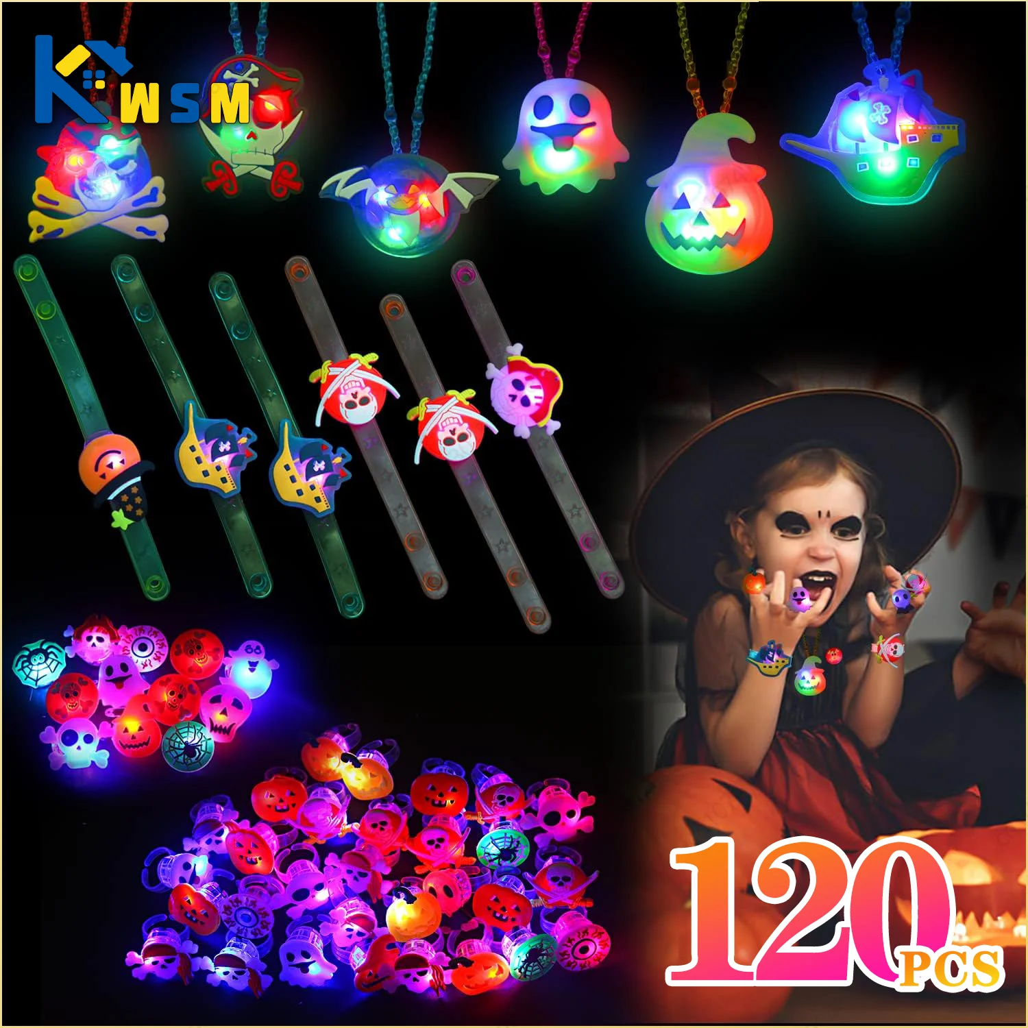 120PCS Halloween LED Lights Watch LED Flash Bracelet Halloween Flash Toys Halloween Party Favour Supplies Halloween Decoration