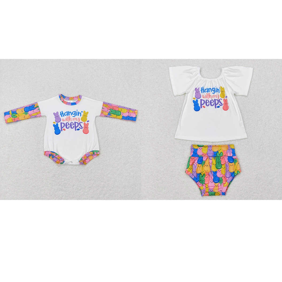 Wholesale Newborn Bunny Rabbits Spring Romper Happy Easter Baby Girl Long Sleeves Kids Toddler Colorful One-piece