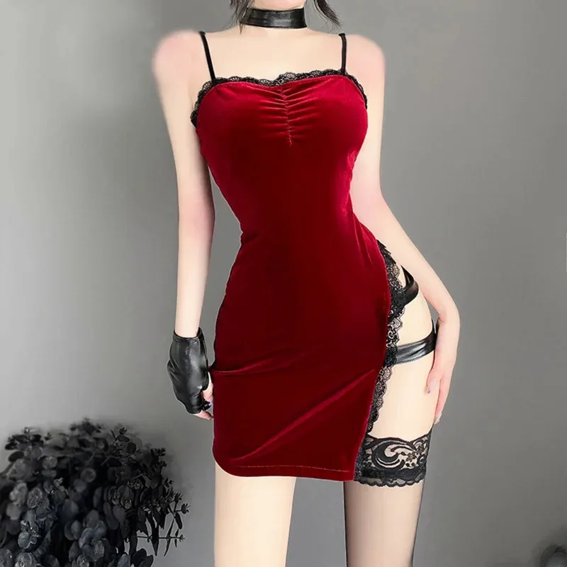Women Spy Cosplay Costume Sexy Lingerie Sleeveless Fancy Spaghetti Strap Dress Christmas Xmas Halloween Party Qipao Cheongsam