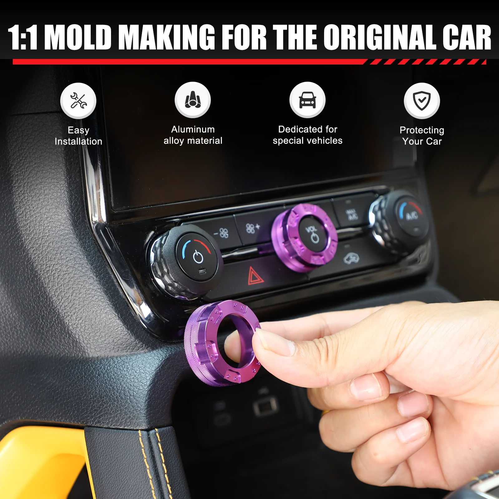 Alloy Car Air Conditioning Volume Knob Ring Caps For Ford Ranger 2023-2025 Driving Mode Knob Ring Cover Start Stop Button Patch