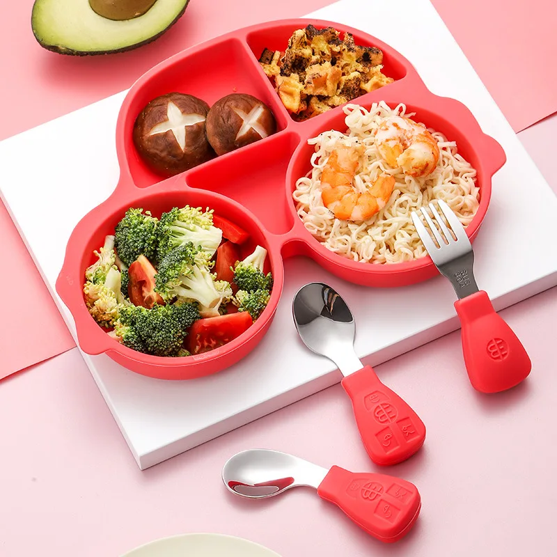 Baby Feeding Dishes Silicone Suction Cup Plate Cute Car Children Feeding Plate Non-Slip Baby Food Feeding Bowl for Children