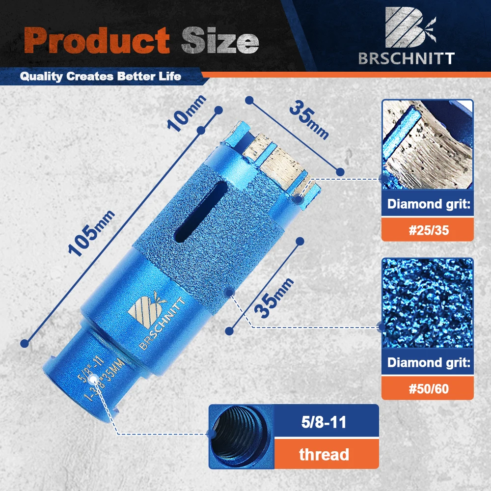 Imagem -02 - Dia 35 mm Brocas Soldadas a Laser Brocas Soldadas Broca 58 Rosca para Telha Granito Mármore Porcelana Buraco Saw Broca 1pc