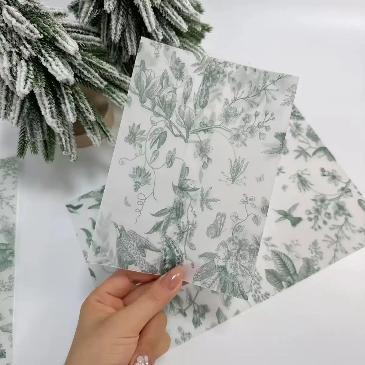 Vintage Botanical Pattern Semi‑Transparent Vellum Envelopes,  Floral Print Wax Paper Envelopes, DIY Envelope for Wedding Invitat