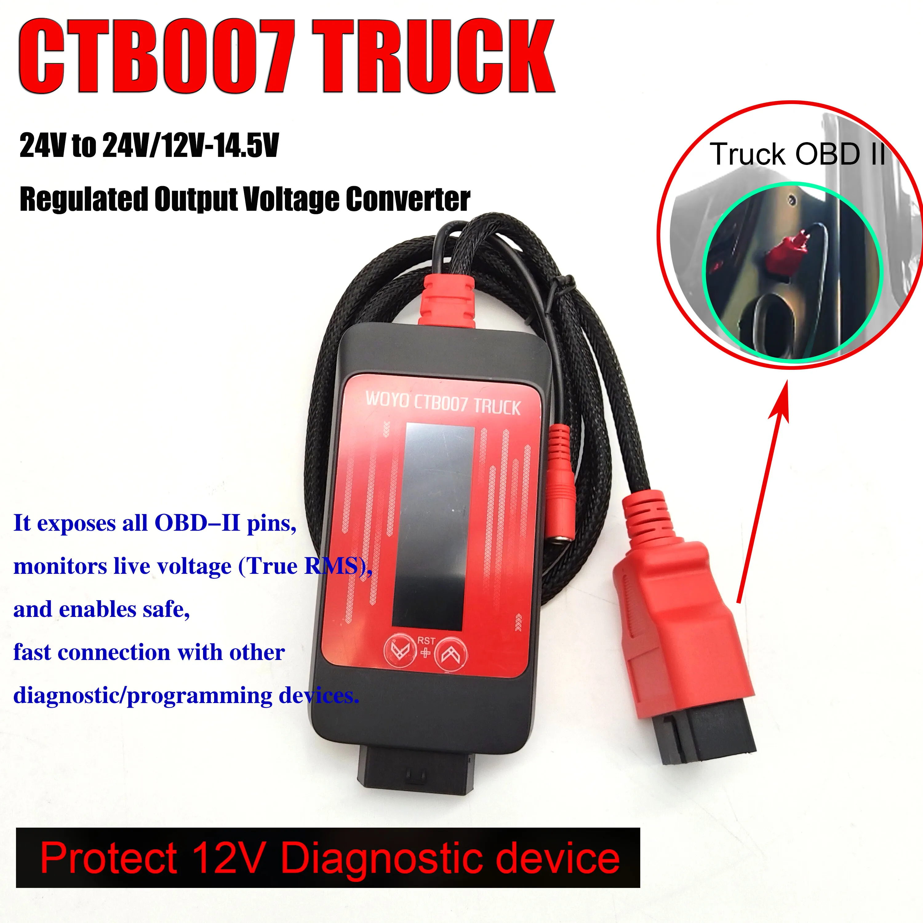 For Truck Regulated Output Voltage Converter WOYO OBD2 Tester Compatible with Diagnostic Protocols 12V Protect Diagnostic Tools
