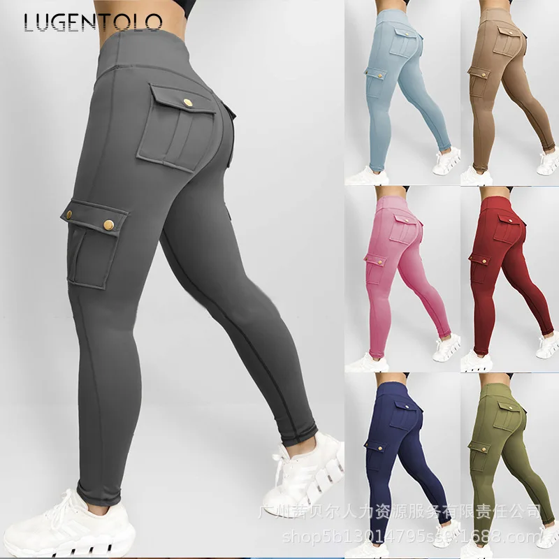 

Women Yoga Cargo Pants Sport Elasticity Skinny Run Pocket Solid Thin Lady Casual Street New Spring Summer Pencil Pants Lugentolo