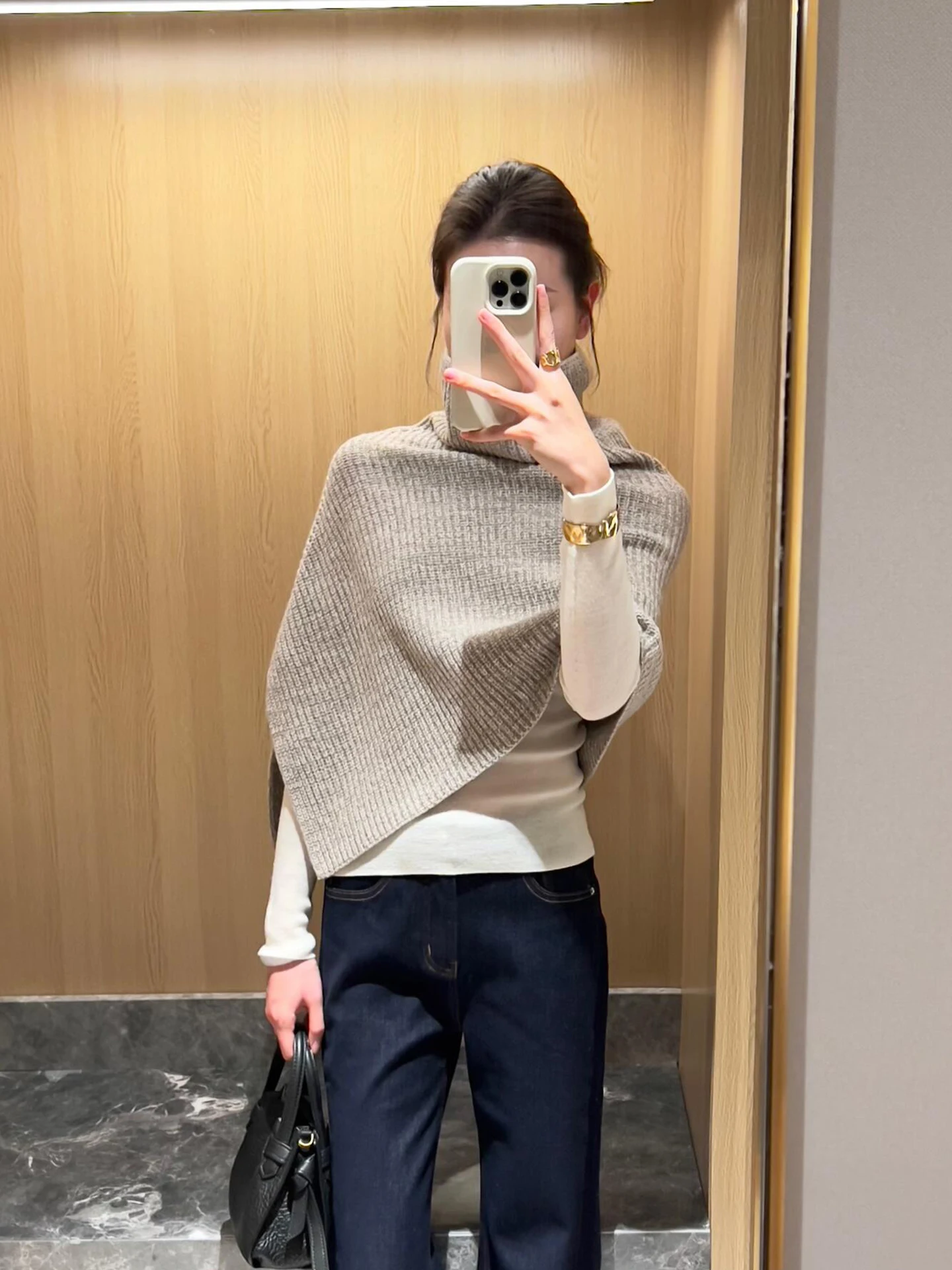 الراقية الياقة المدورة محبوك سترة المرأة الخريف الشتاء معطف غير منتظم بلوزة صغيرة oulder التفاف في المشمش اللون عادية Sle #2