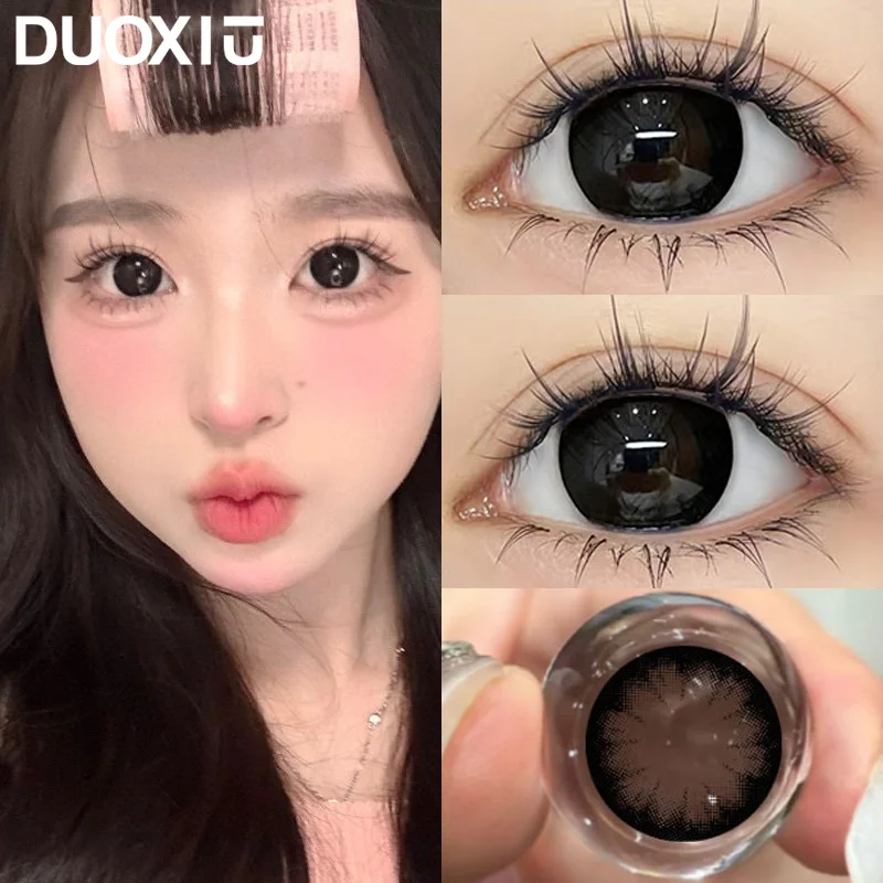 DUOXIU 1 Pair Color Contact Lenses Korea Fashion Big Eyes Black Brown Lenses for Eyes Diopters Myopia Contact Soft Lenses Yearly