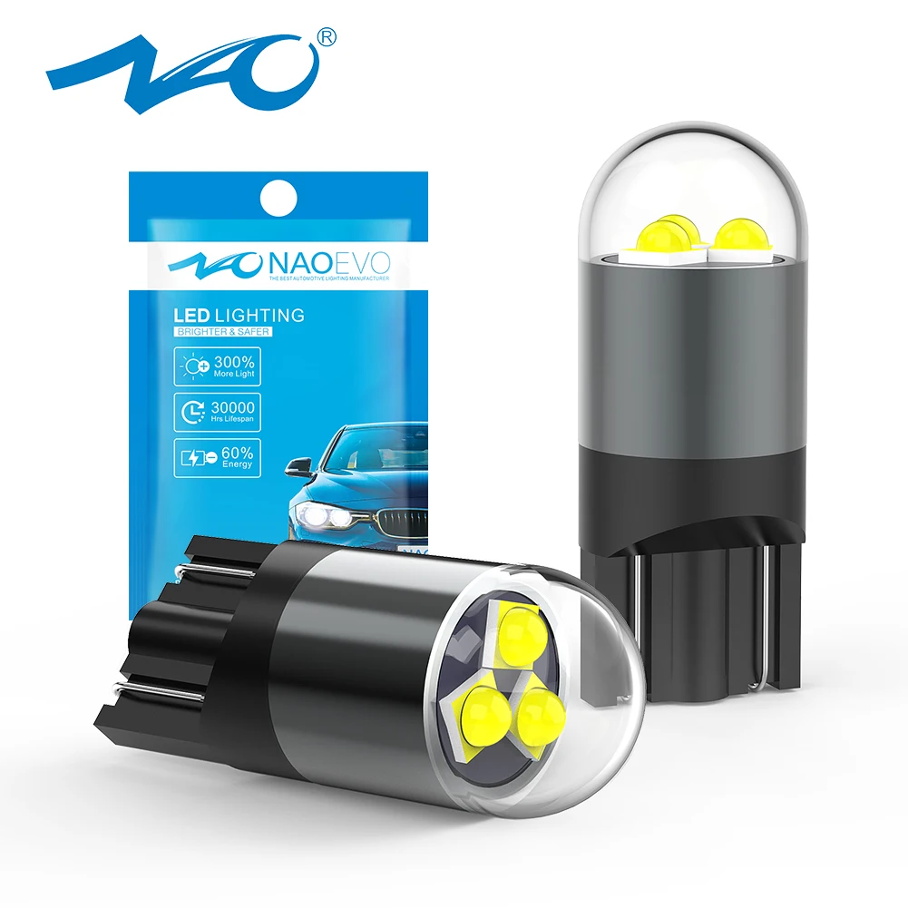 NAO 2x W5W LED T10 12V 194 168 5W5 6500K blanco 2525 Chips para Interior de coche cuña puerta lateral luz de liquidación de lectura de cúpula automática