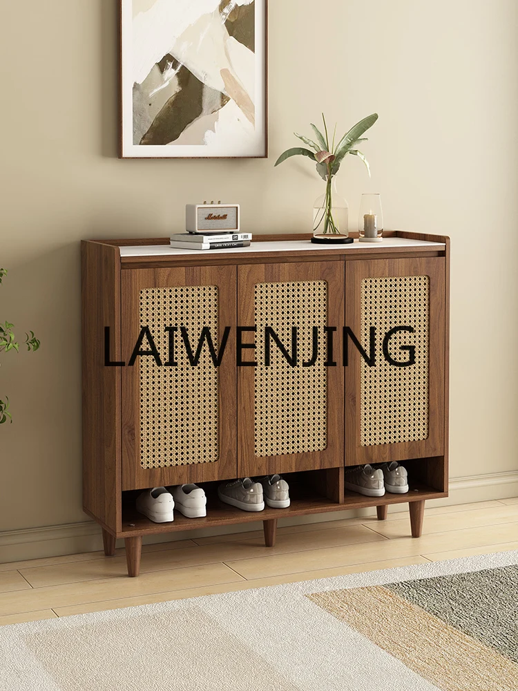 Rattan Solid Wood Porch Shoe Cabinet Retro Style Door Indoor Living Room Partition Balcony Locker