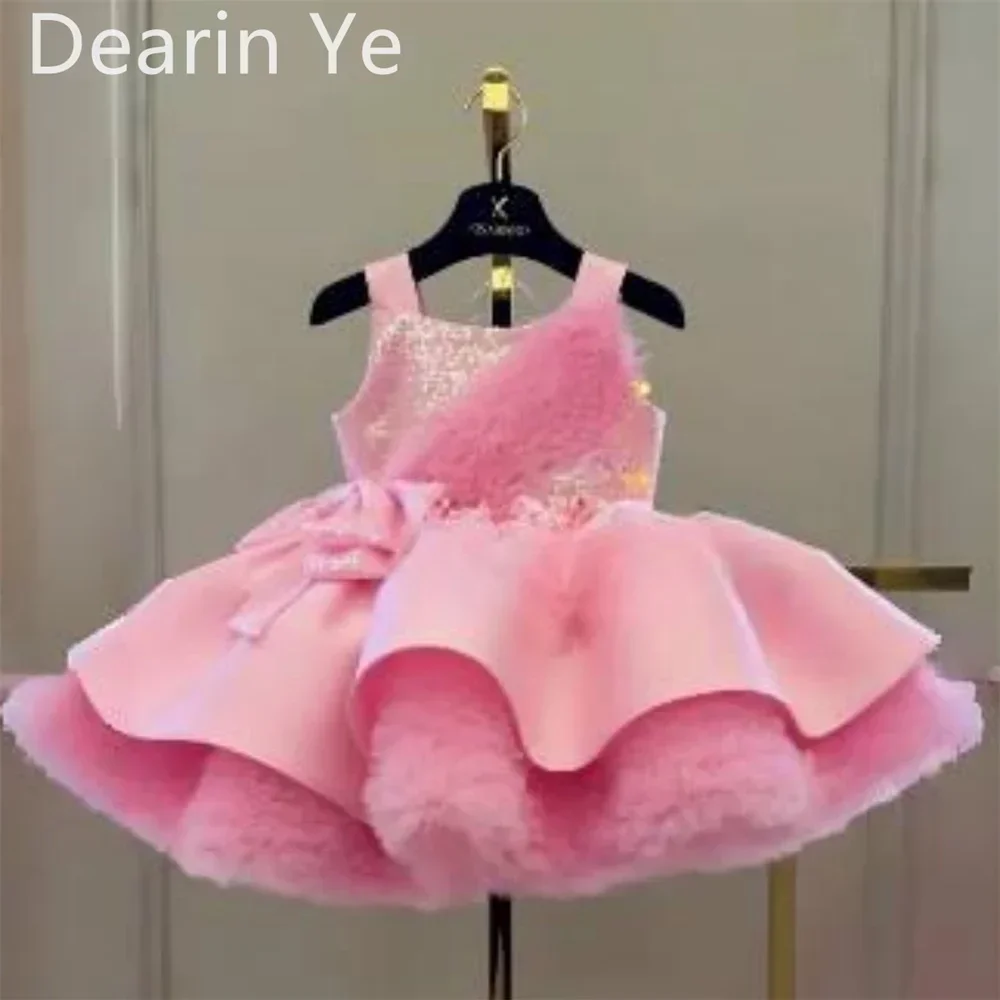 Customized Flower Girl Dress Prom Gown Evening Dearin Shoulder Girdle Ball Mini Length Bows Skirts Draped Dresses Saudi Arabia