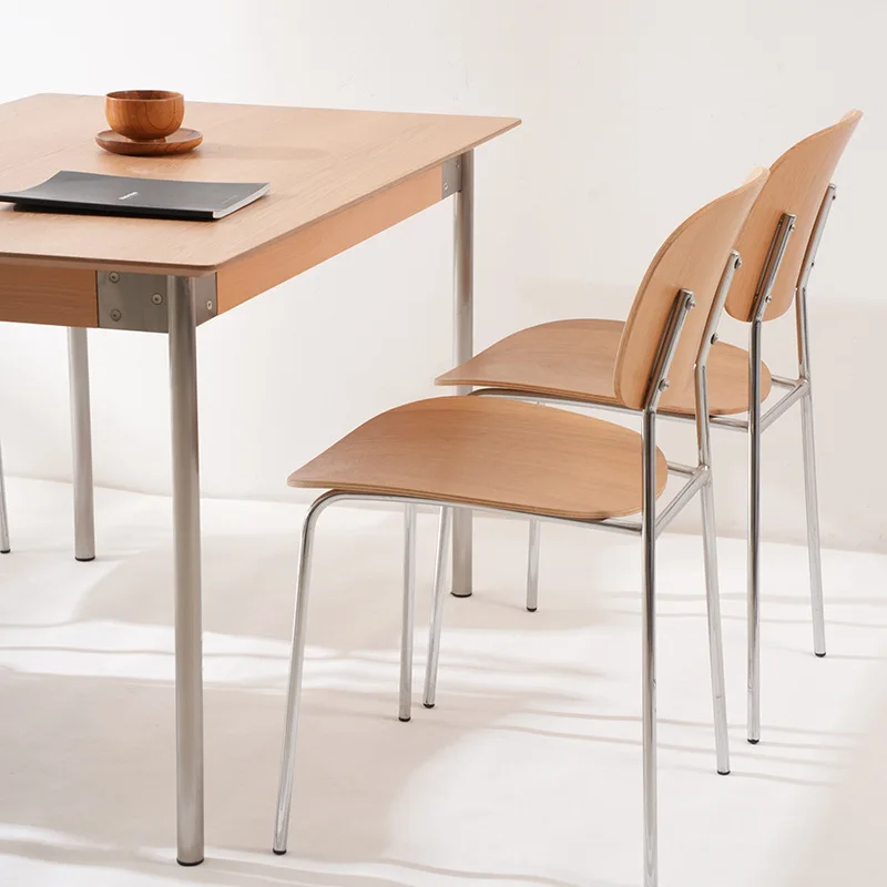Solid wood antique dining table Small apartment retro household rectangular stainless steel leg rice table Nordic log furniture